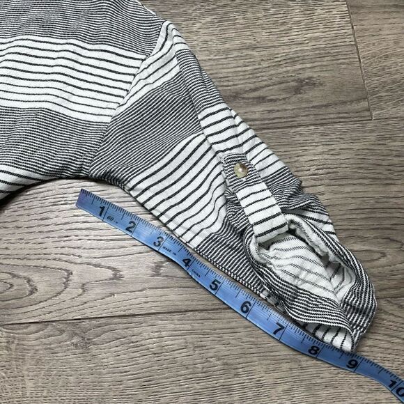 Free People Dress Black White Stripe Mini Tunic Size XS Button Front Rayon - Picture 10 of 13